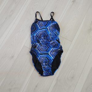 Dolphin Blue/Black Practice One-Piece Swimsuit  - Size 34